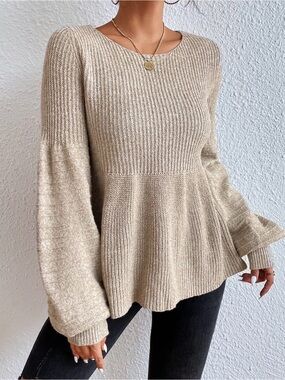 Beige Peplum Knit Sweater
